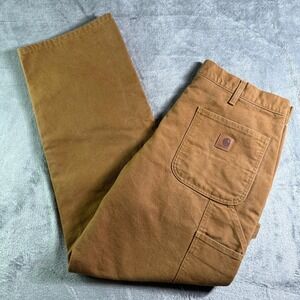 Carhartt Flannel Lined Work Pants Loose Fit Carpenter Brown 36x30